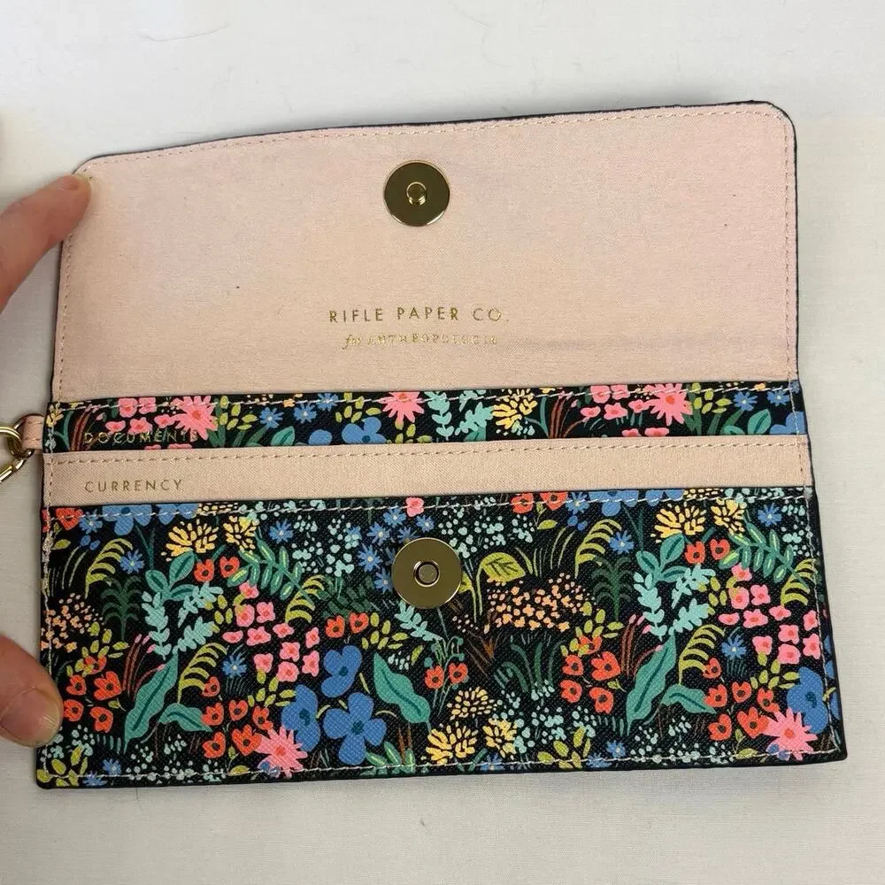 Rifle Paper Company for Anthropologie Wristlet Wallet Navy Blue Floral
